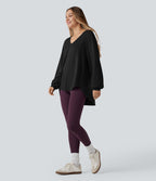 Sweat-shirt col V manches longues ourlet asymétrique