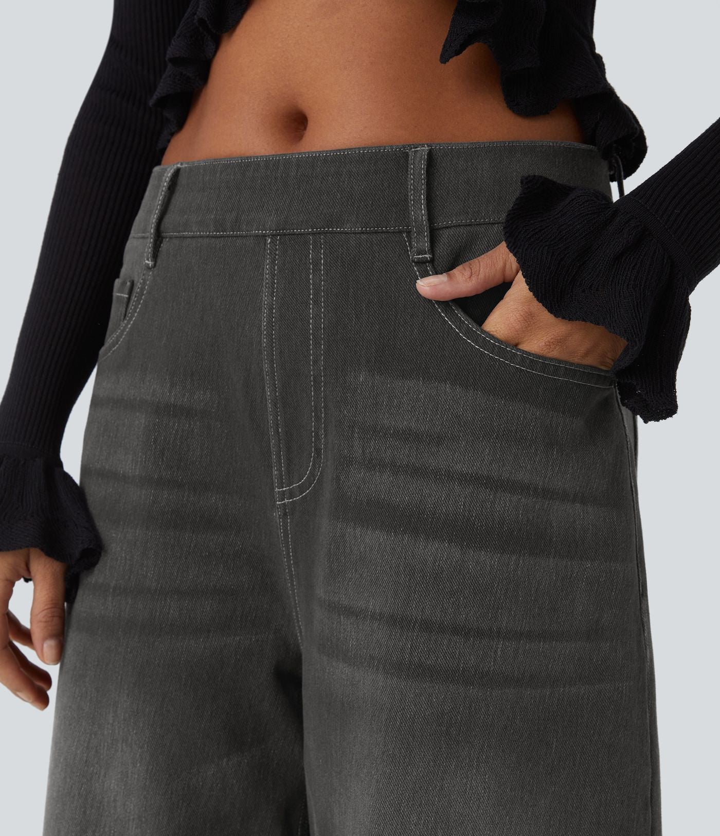 Jean Barrel 7/8 décontracté taille mi-haute avec poches Halara Flex™