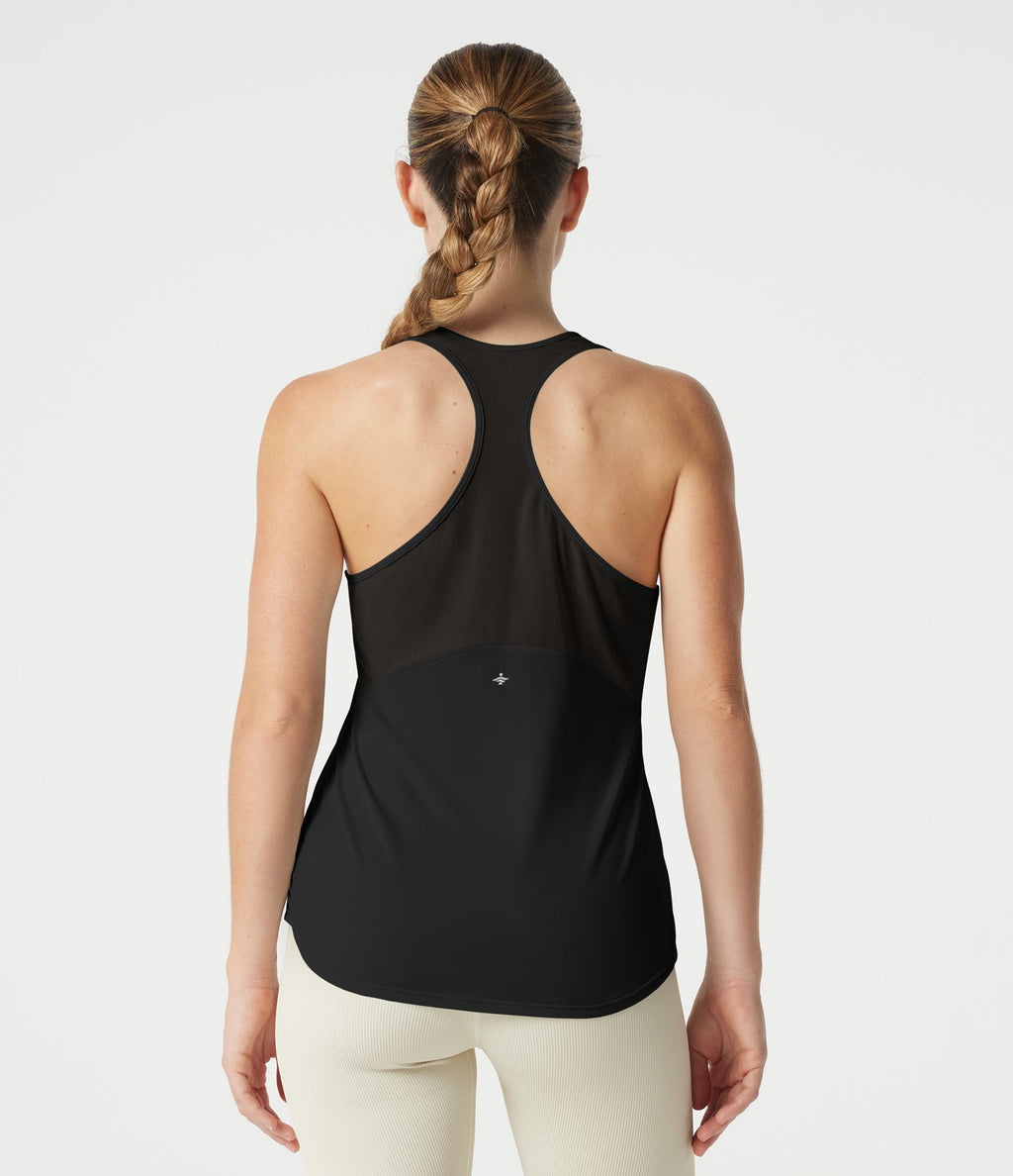 Débardeur de yoga à dos nageur, en maille respirante, ourlet arrondi et séchage rapide
