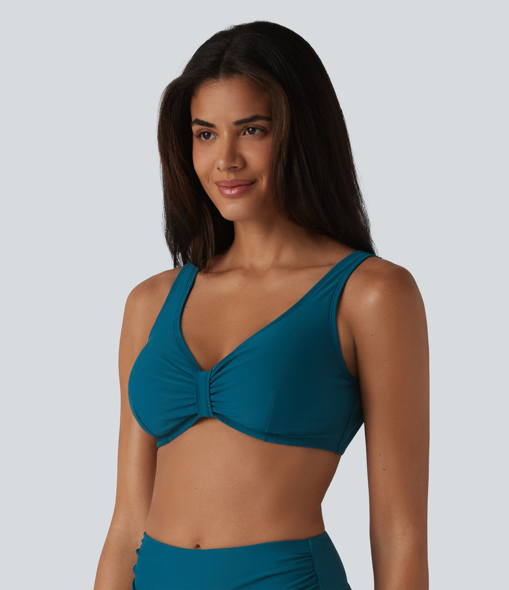 Haut de bikini brillant à col en V, bonnets E-G