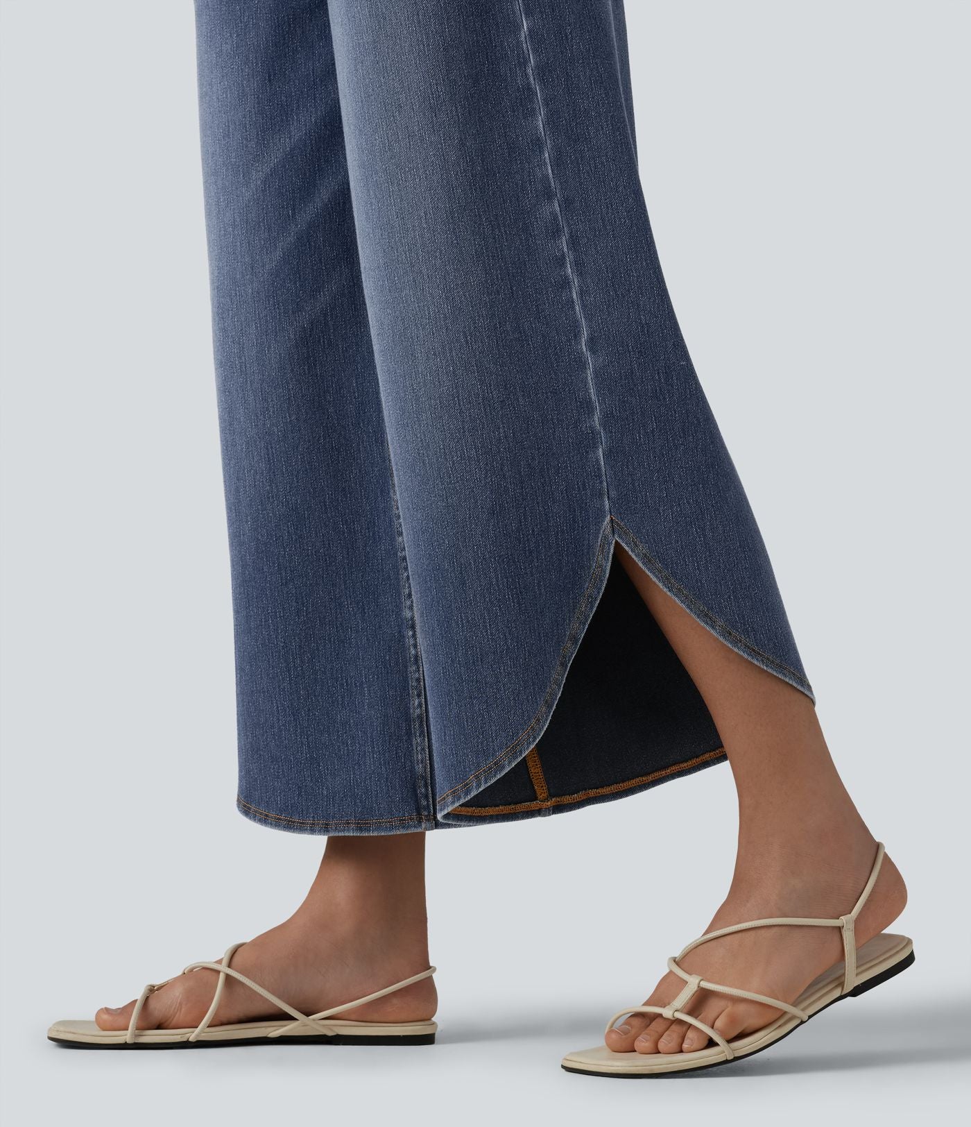 Halara Flex™ Jean large casual 7/8 ventre plat taille haute avec ourlet arrondi et poches