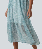 Robe nuisette midi casual fluide en mousseline à imprimé floral, fronces et bretelles réglables avec poches