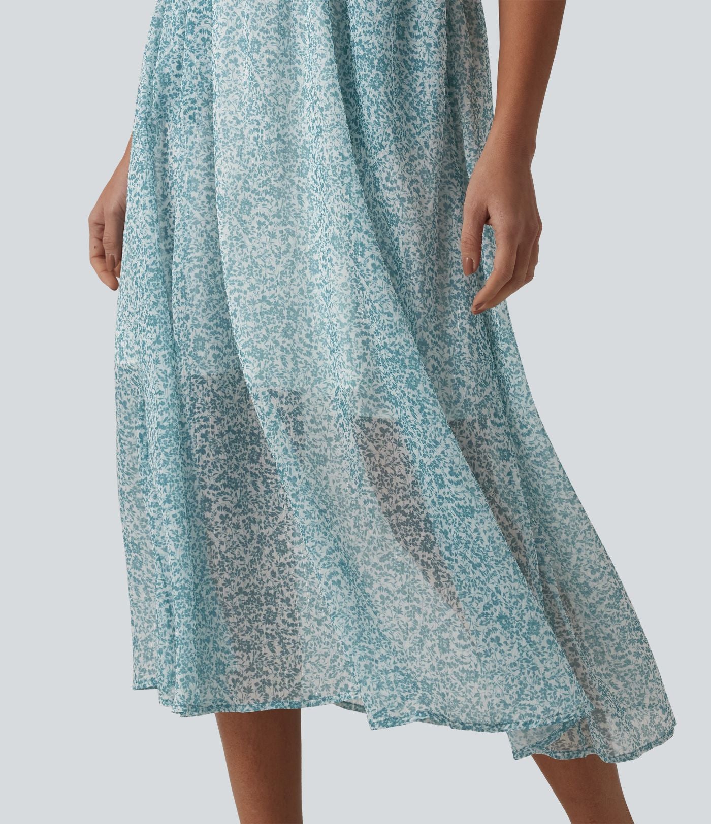 Robe nuisette midi casual fluide en mousseline à imprimé floral, fronces et bretelles réglables avec poches