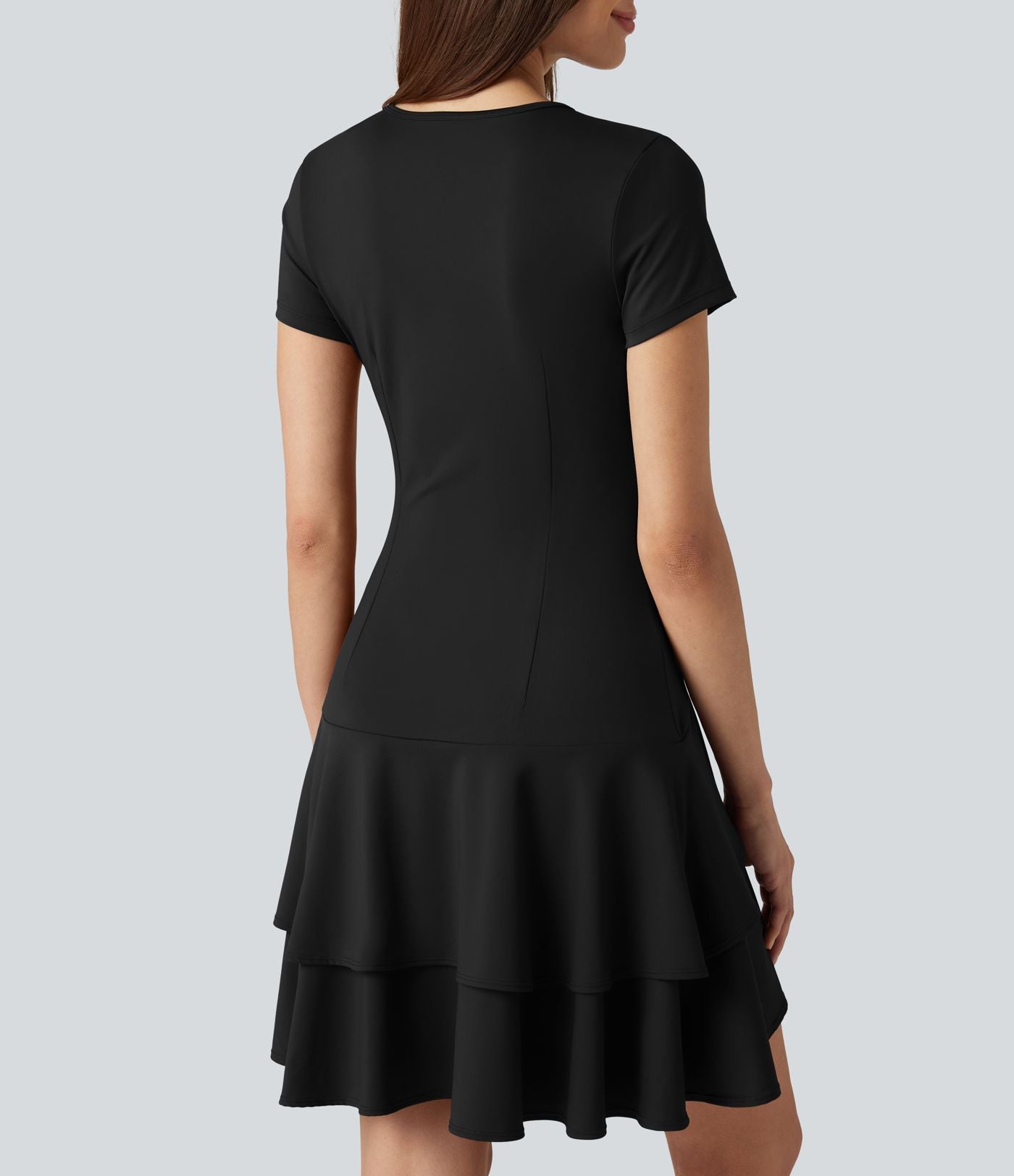 Robe mini décontractée SoftlyZero™ Airy col rond, manches courtes, ourlet à volants étagés, à effet frais InstantCool