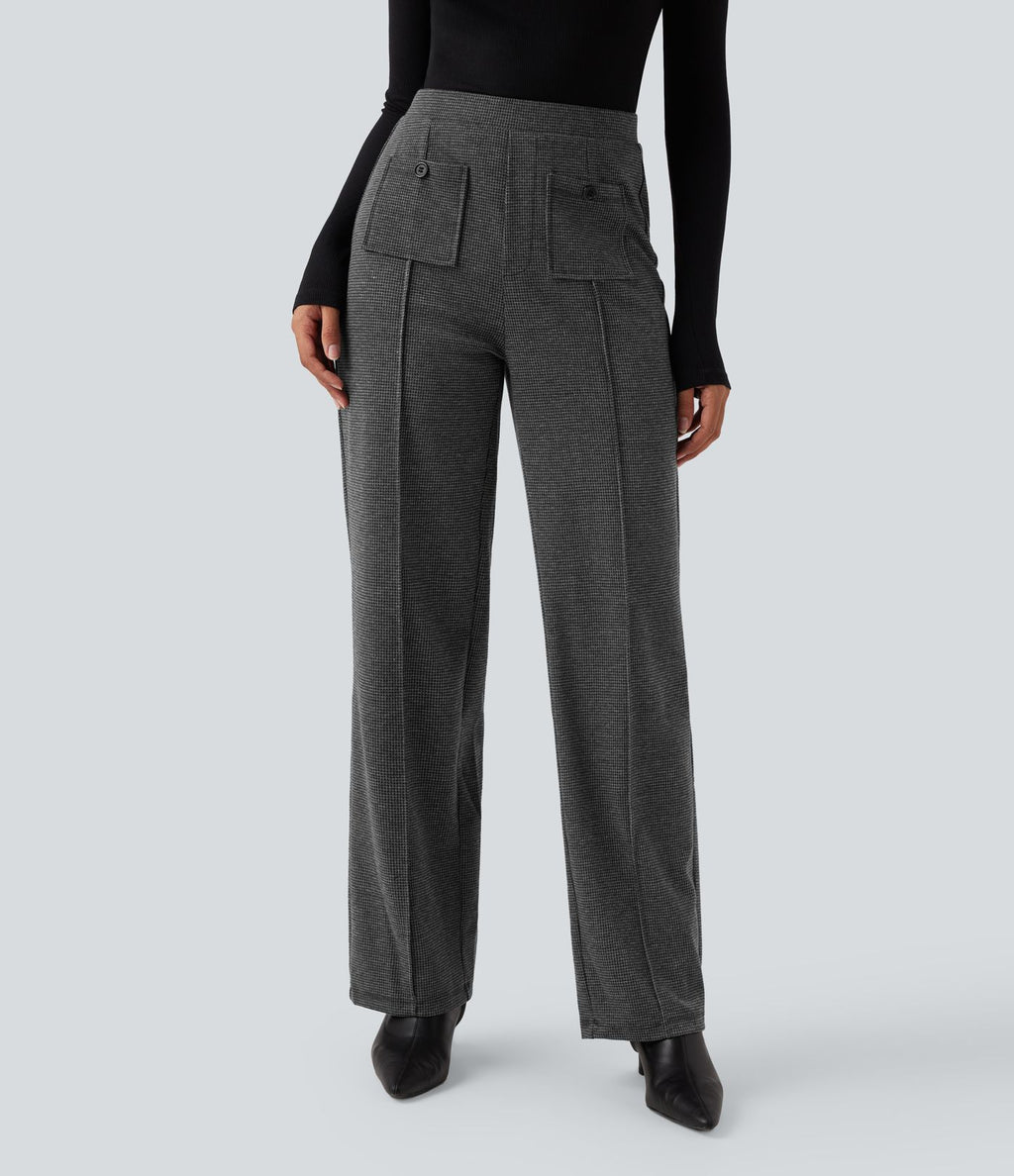 Pantalon tailleur taille haute à coupe droite pied-de-poule avec poches Halara Flex™