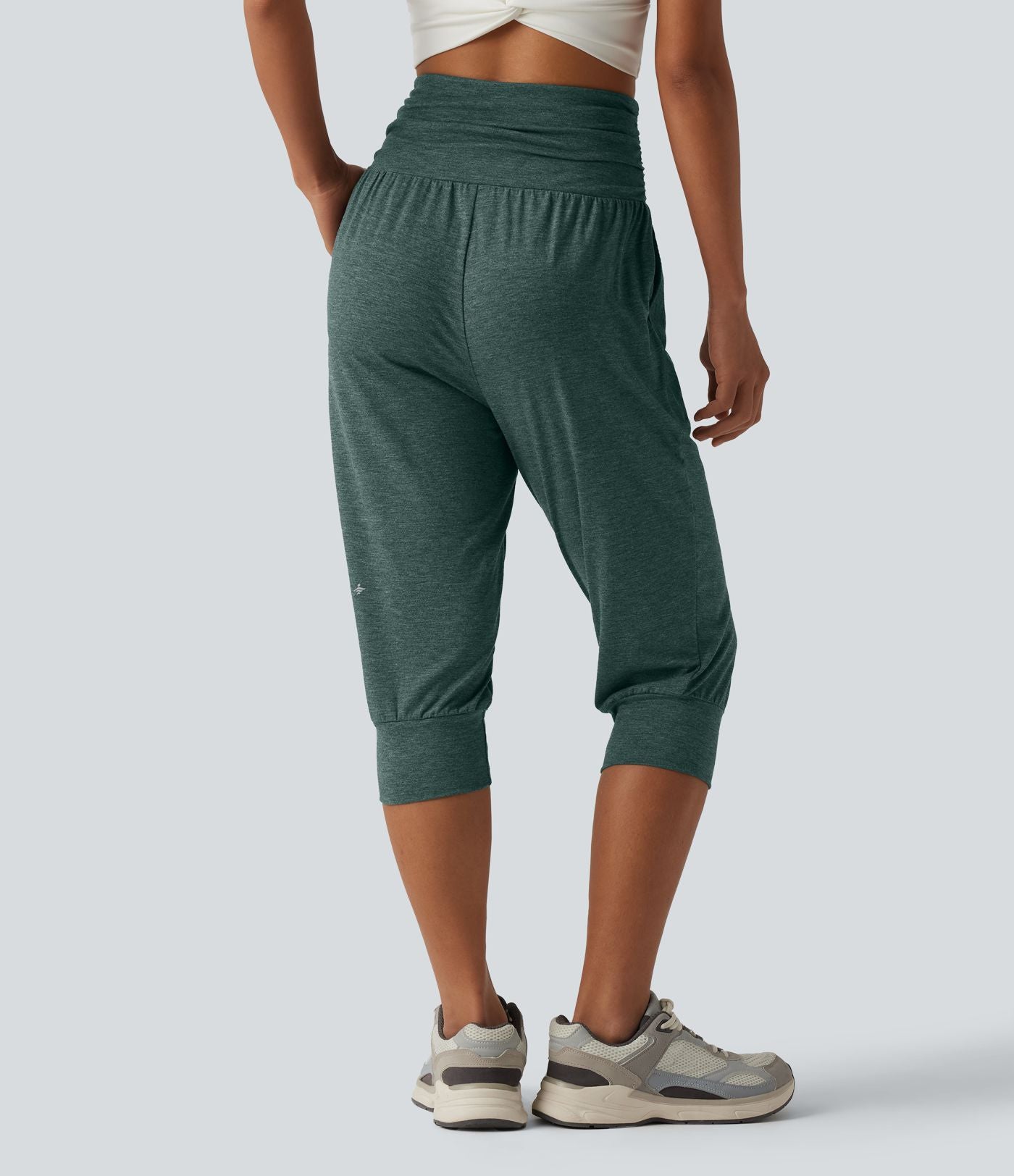 Jogging yoga corsaire chiné taille haute à fronces avec poches