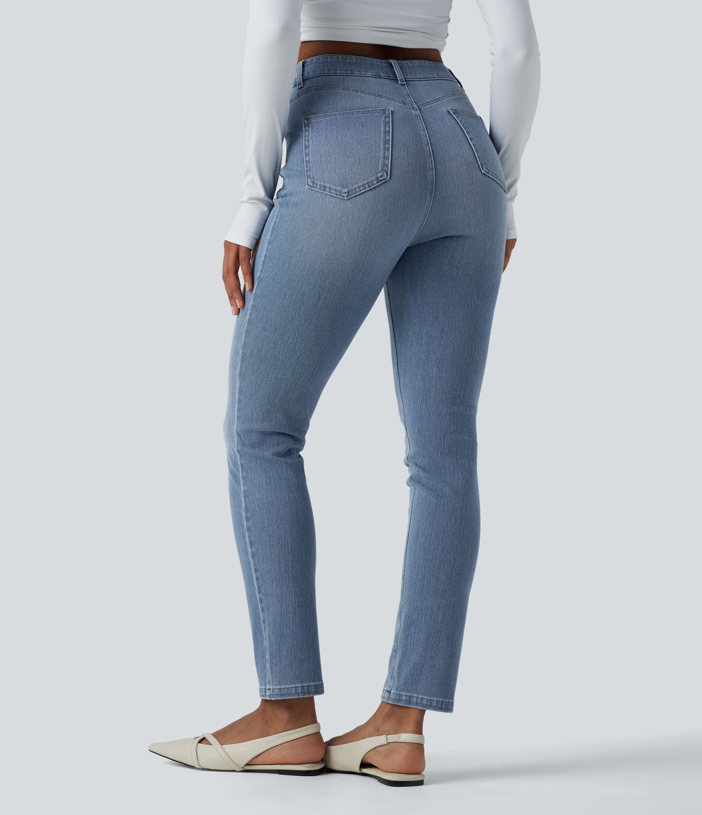 Jean Halara Flex™ taille haute slim délavé décontracté avec poches