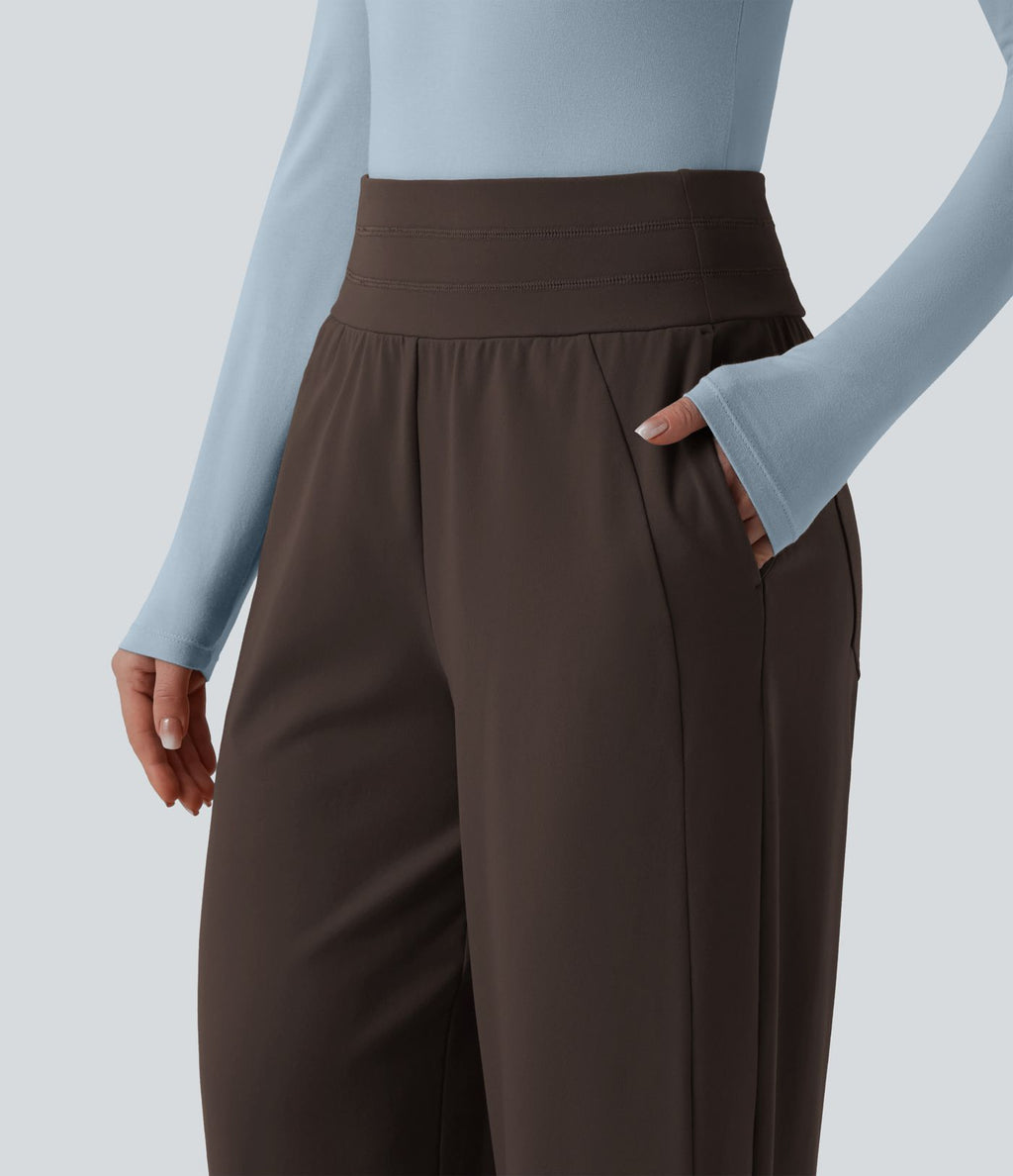 Pantalon large casual taille haute avec poches