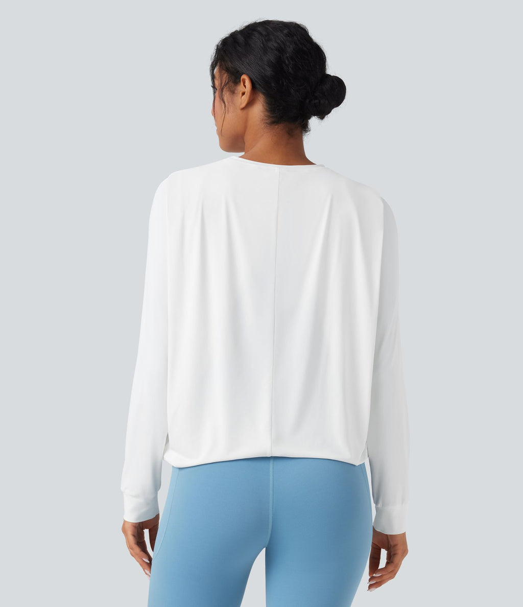Haut de sport yoga col rond manches longues froncé - UPF50+