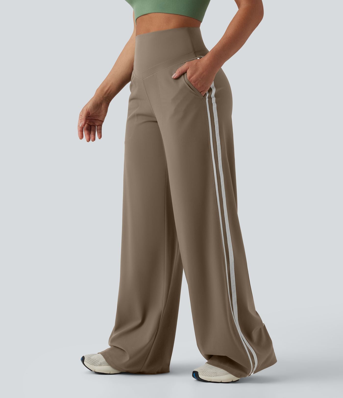 Pantalon ample yoga Halara UltraSculpt™ taille haute gainant à rayures color block avec poches