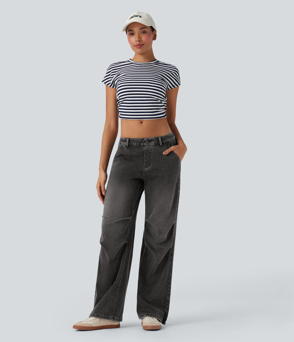 Jean parachute casual Halara Flex™ tricot extensible taille basse cordon ajustable avec multiples poches