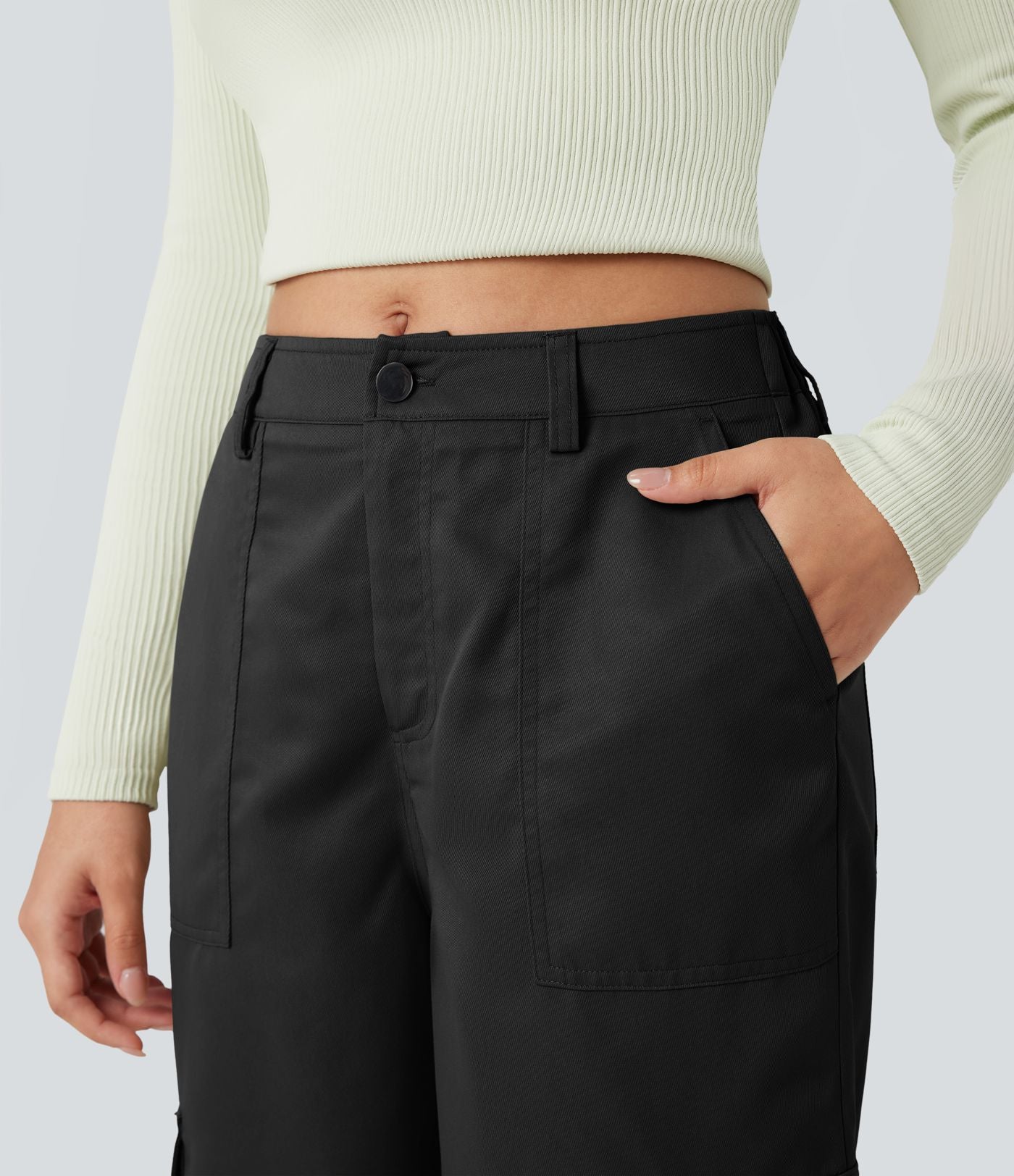 Pantalon coupe droite taille mi-haute avec poches