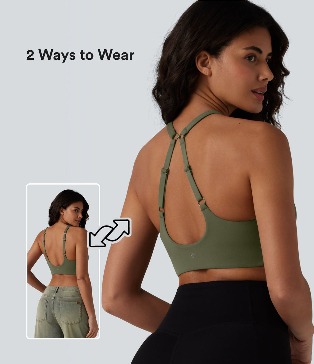 Brassière de sport SoftlyZero™ à maintien léger, dos nu, bretelles réglables, col en U, brassière intégrée bonnets B-DD
