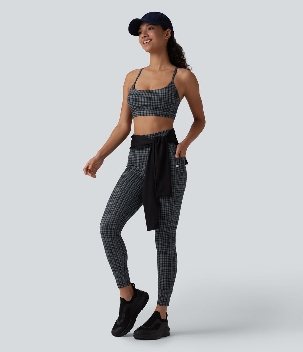 Legging de yoga Halara UltraSculpt™ taille haute avec cordon de serrage imprimé carreaux avec poches