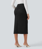 Jupe midi moulante en daim taille haute
