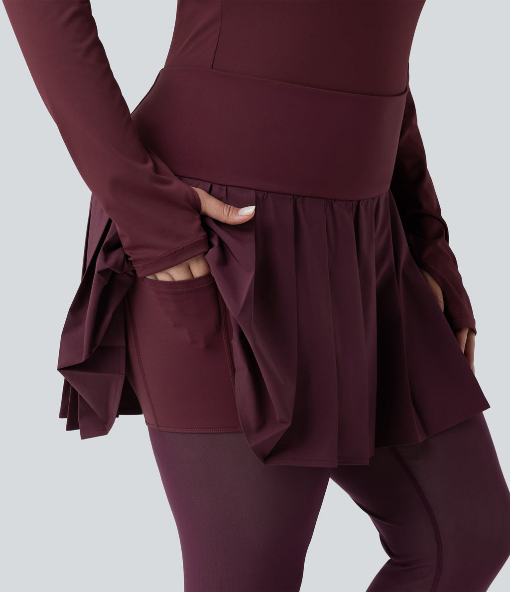 Legging-jupe grande taille à étriers de danse avec mesh contrastant plissé taille haute séchage rapide Breezeful™ et poches