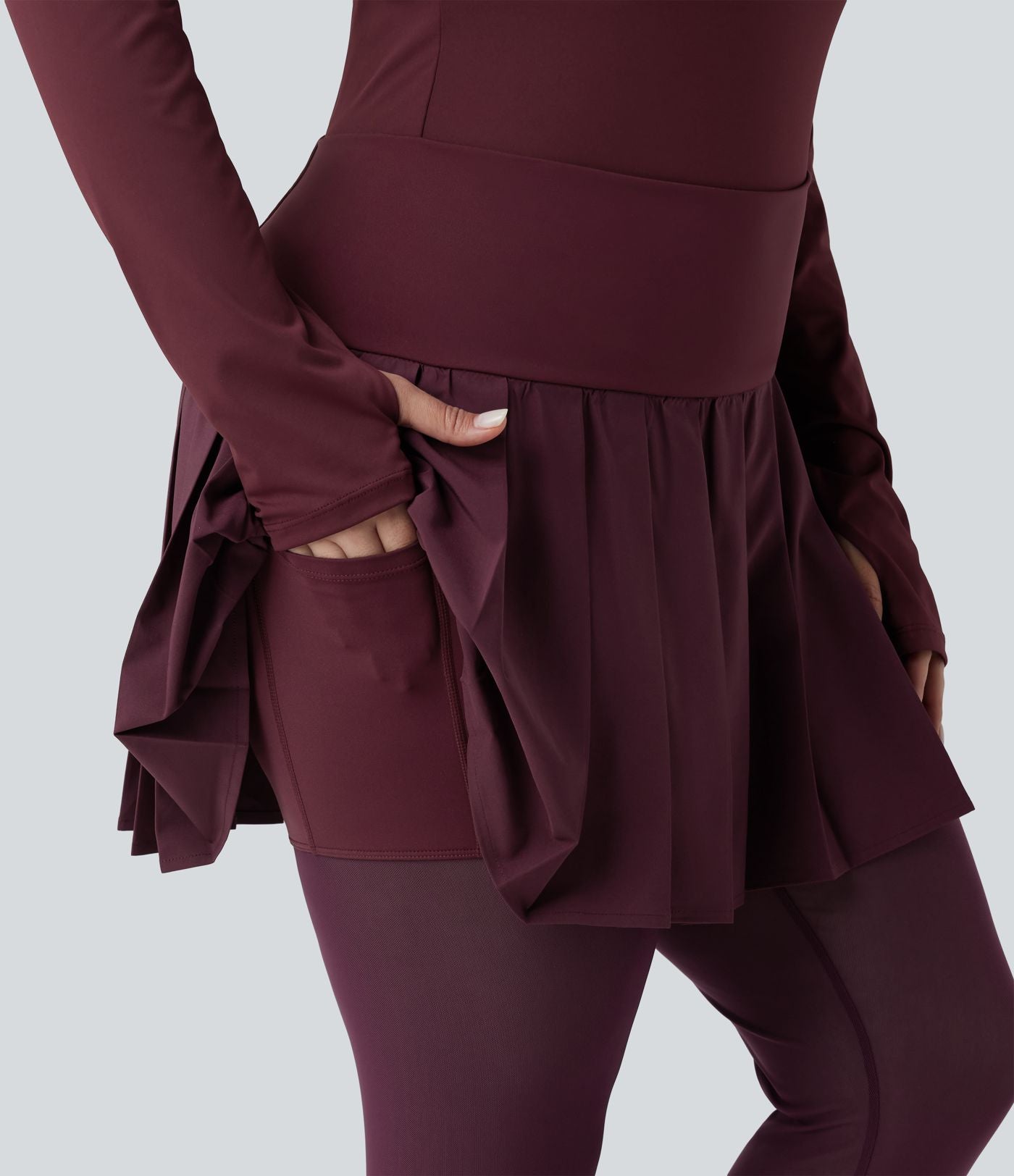 Legging-jupe grande taille à étriers de danse avec mesh contrastant plissé taille haute séchage rapide Breezeful™ et poches