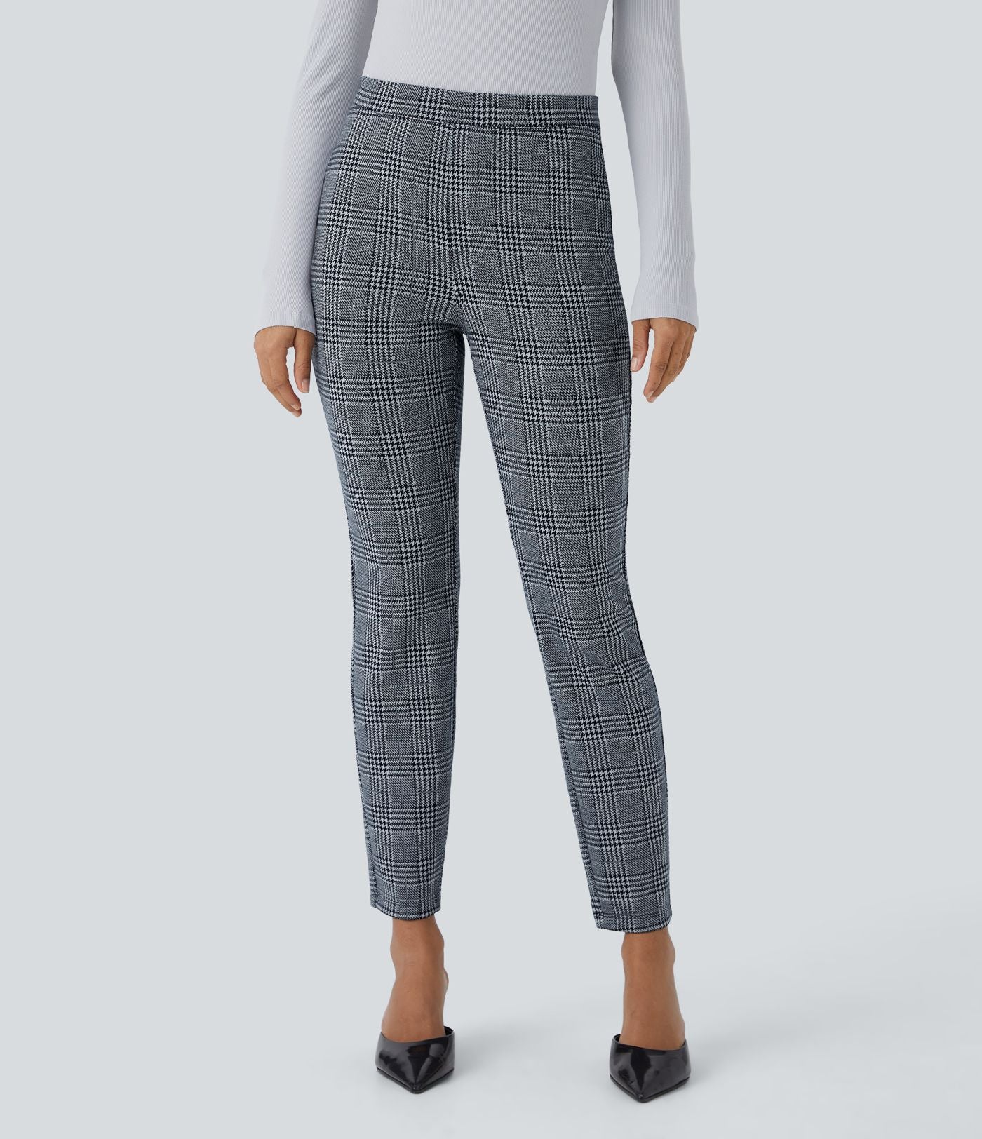 Halara Flex™ Pantalon skinny tailleur taille haute à motif pied-de-poule avec poches arrière