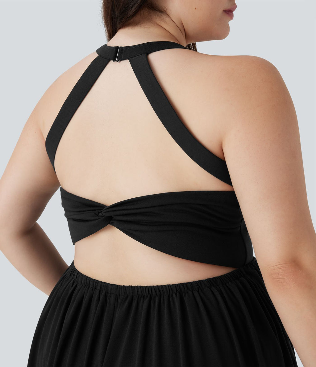 Combinaison-short de séjour grande taille 2-en-1 dos nu torsadée avec poches - Easy Peasy Edition