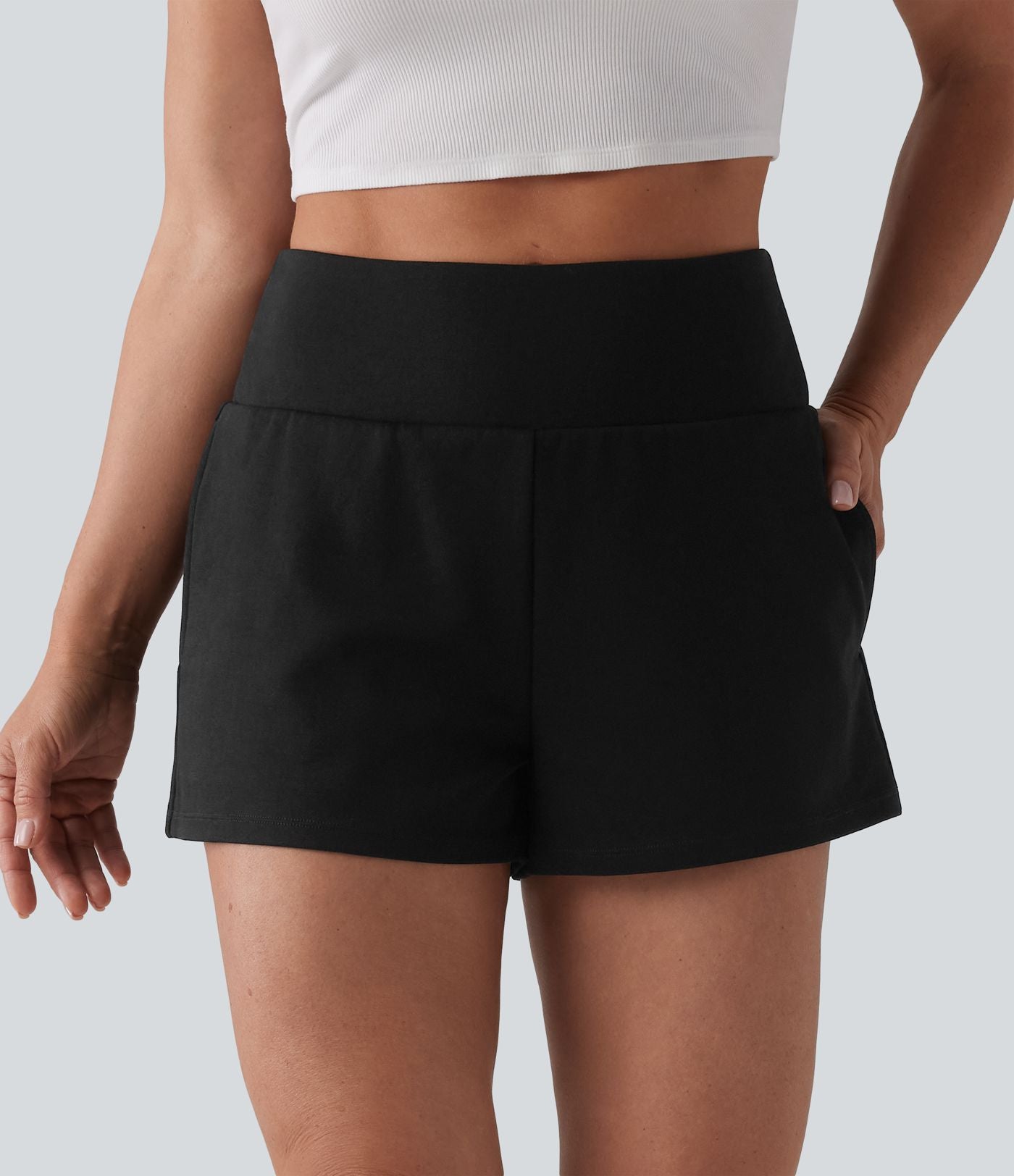 Short sweat décontracté 2 en 1 taille haute ventre plat 7,5 cm avec poches