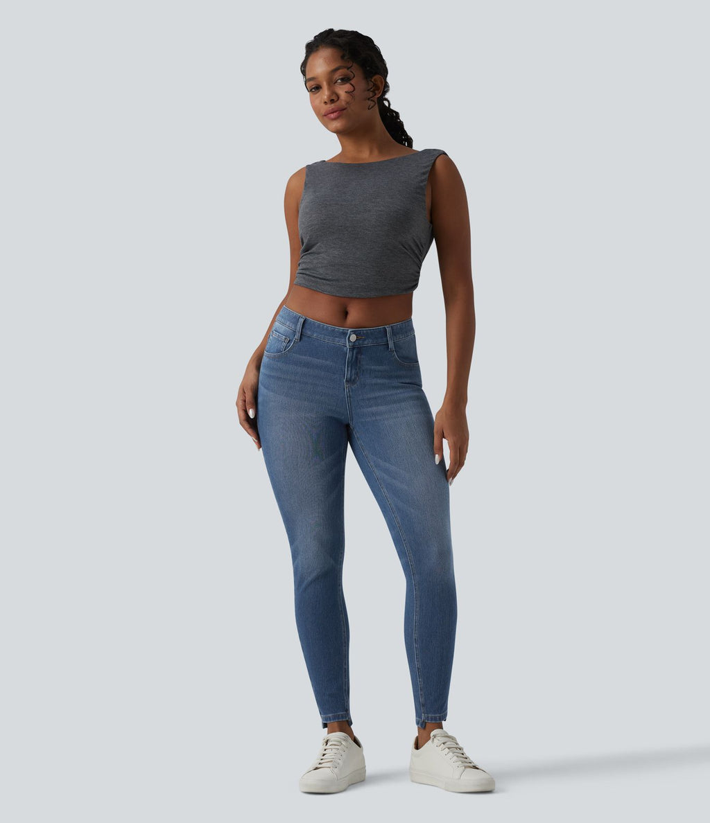 Jean skinny 7/8 décontracté taille basse Halara Flex™ avec poches