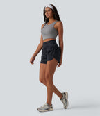 Short de running 2 en 1 Halara UltraSculpt™ gainant imprimé camouflage, taille haute, ourlet incurvé, 10 cm, avec poche