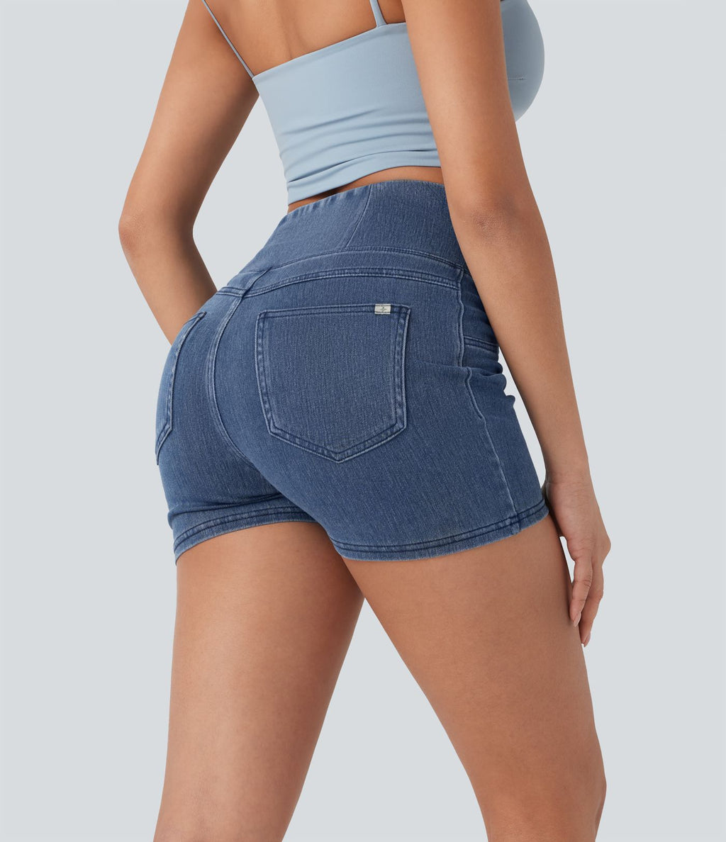 Halara Flex™  Shorts 7,5cm Denim Casual Taille Haute Poches Latérales Croisées en Maille Extensible