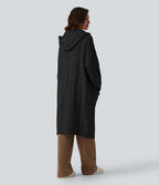 Gilet long casual à capuche manches longues avec poches