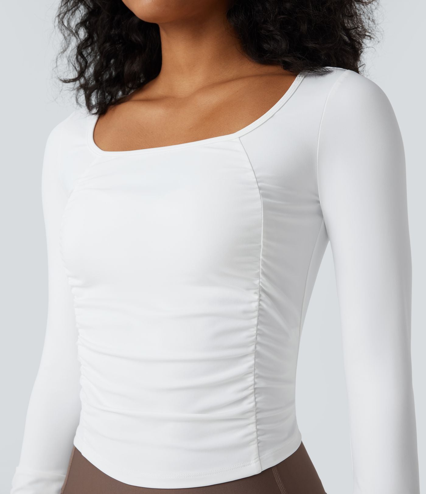 Haut de sport entraînement SoftlyZero™ Airy col carré manches longues froncé effet frais InstantCool