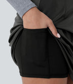 Softlyzero™ Jupe Soirée Mini à Effet Cuir Taille Haute Ourlet Fendu 2-en-1 Poche Côté Imprimé Métallisé Élastique Moulante