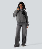 Veste sherpa col roulé manches longues avec poches