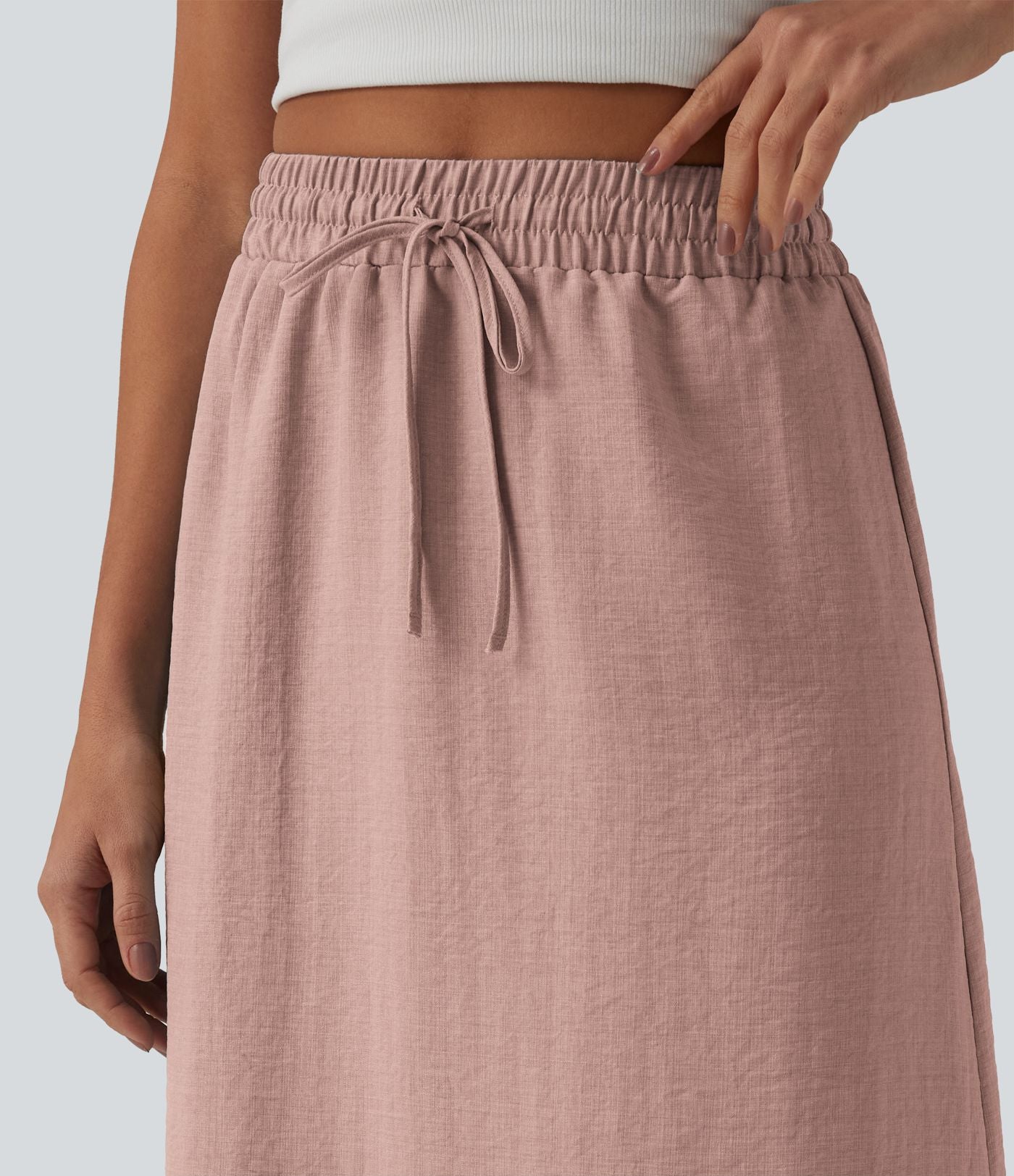 Jupe longue casual aspect lin taille haute avec cordon de serrage