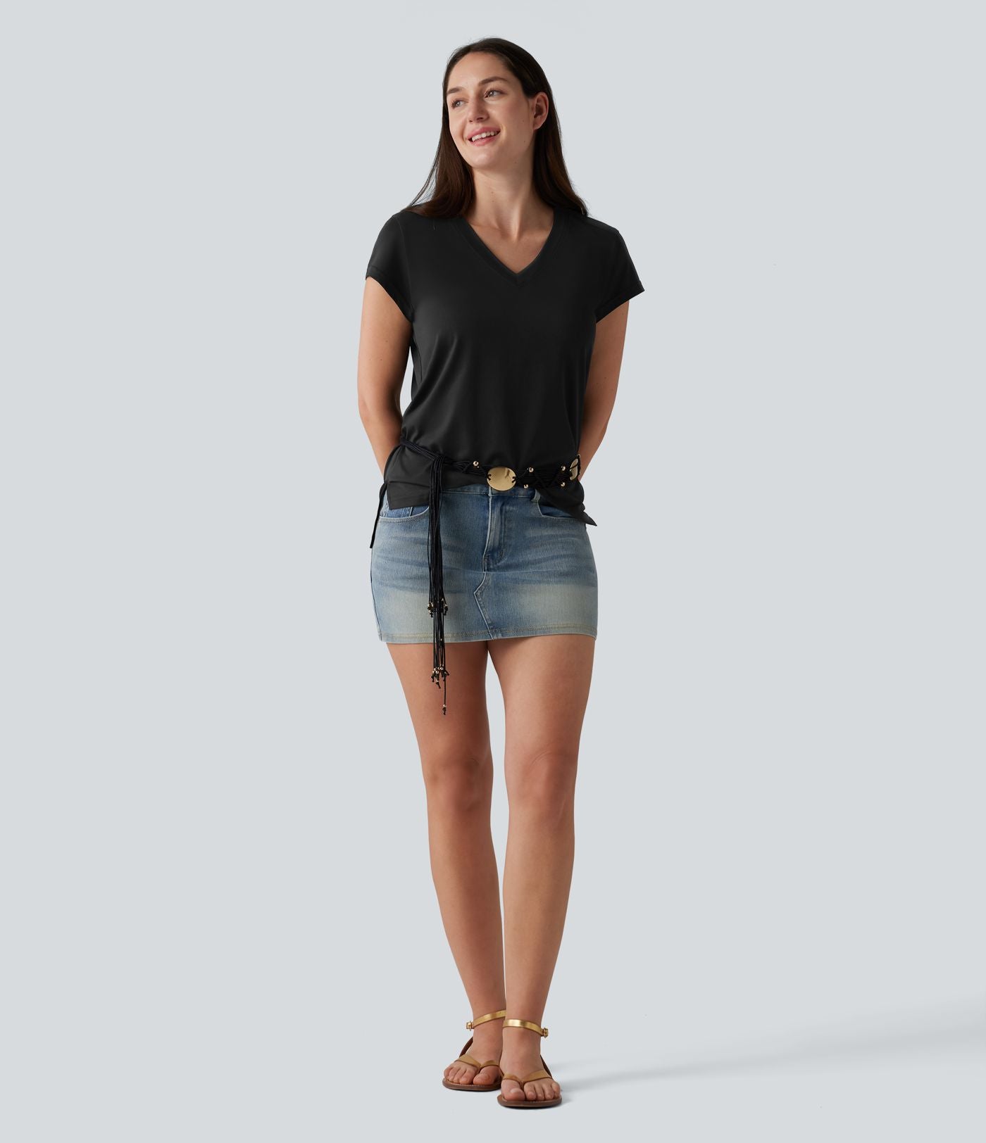 T-shirt casual col V manches courtes