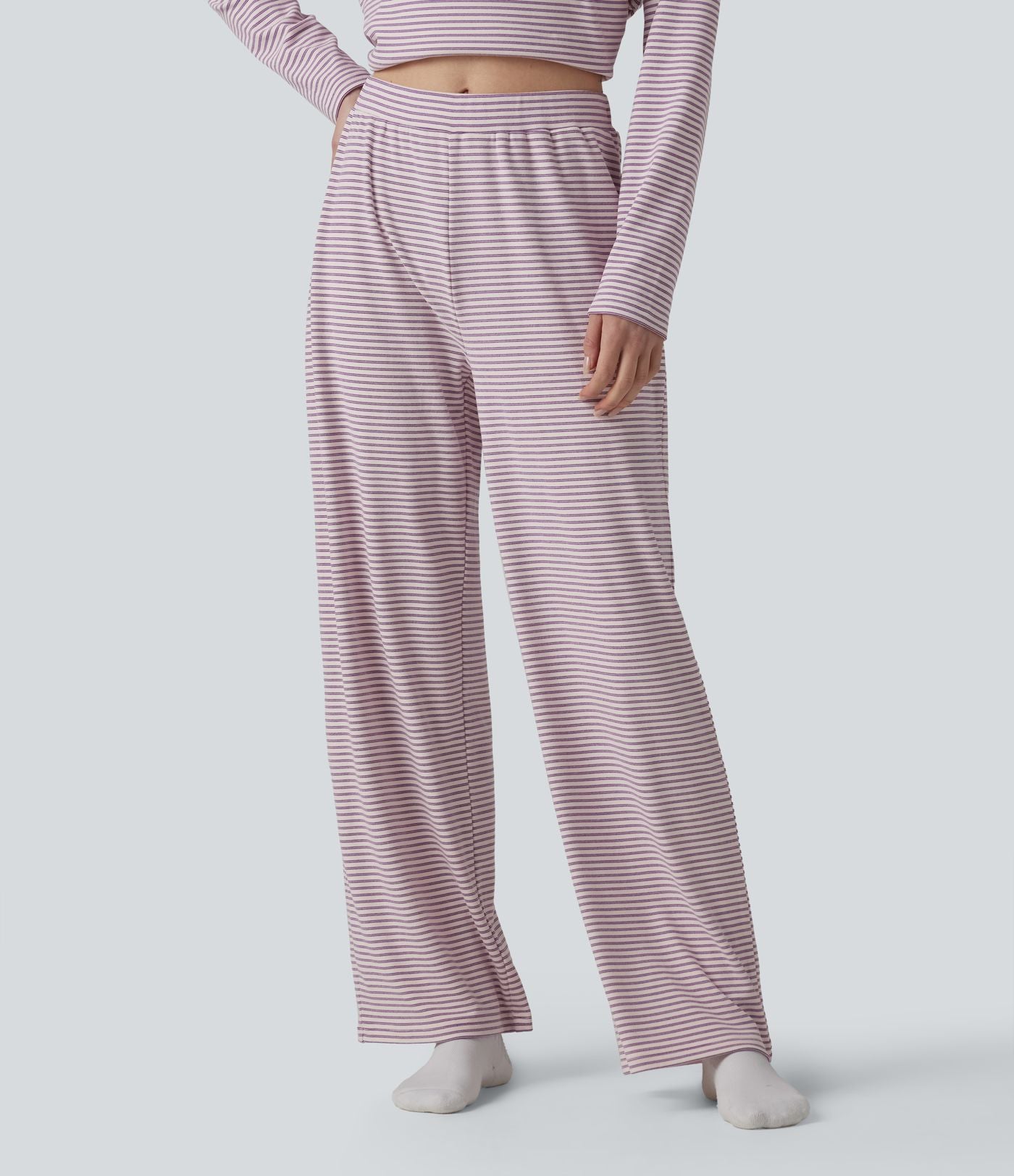 Pantalon de détente large rayé taille haute