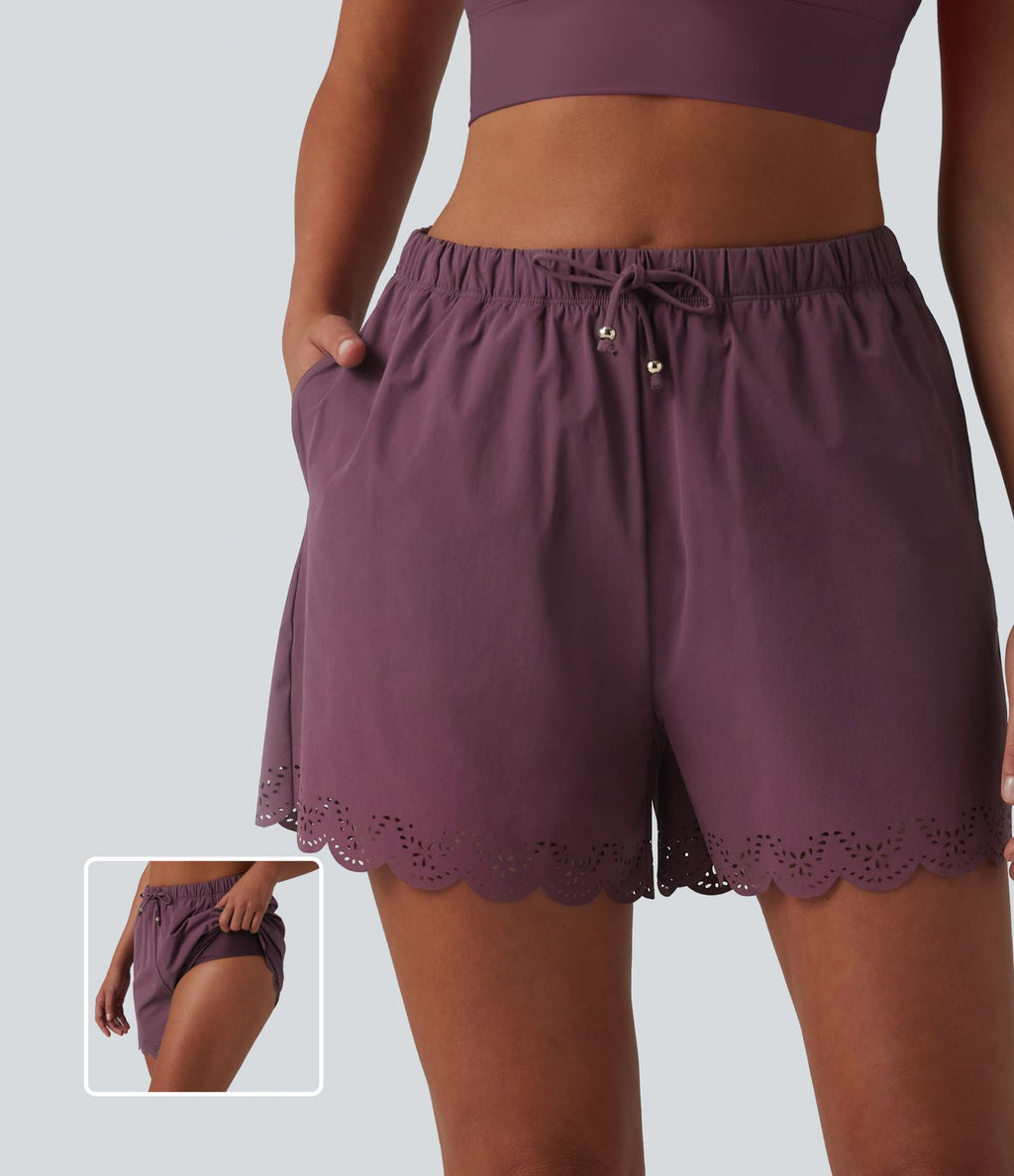 Bas de bikini 2-en-1 taille haute avec cordon de serrage et poches 7,5 cm