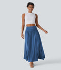 Jupe longue fluide froncée taille haute