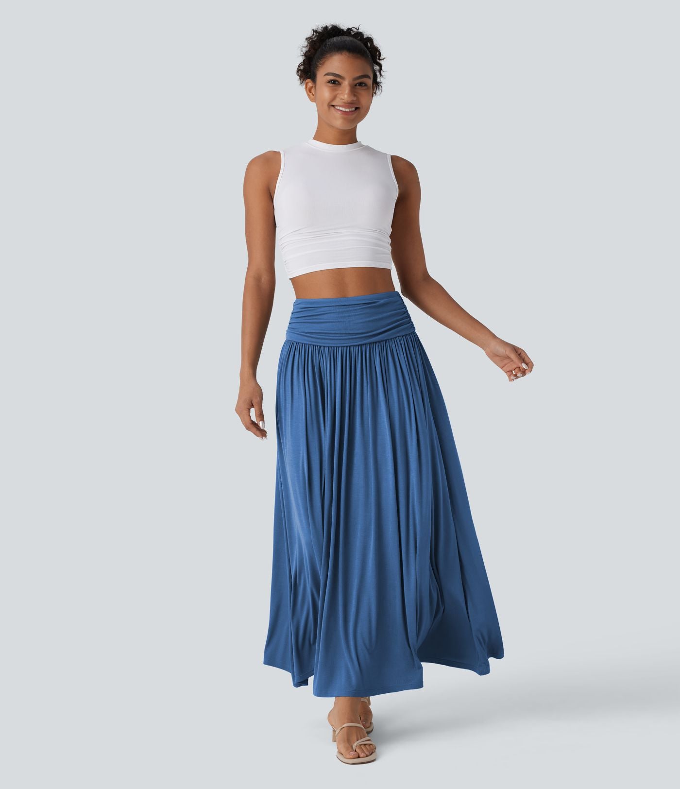 Jupe longue fluide froncée taille haute