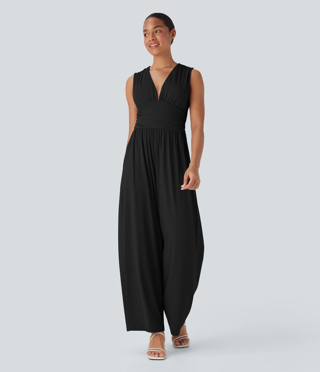 Combinaison décontractée SoftlyZero™ Airy à effet frais InstantCool à col V sans manches avec fronces, poches latérales et zip invisible, accès facile Easy Peasy