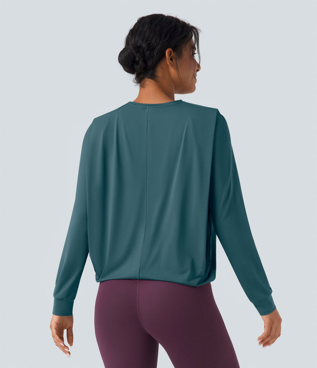 Haut de sport yoga col rond manches longues froncé - UPF50+