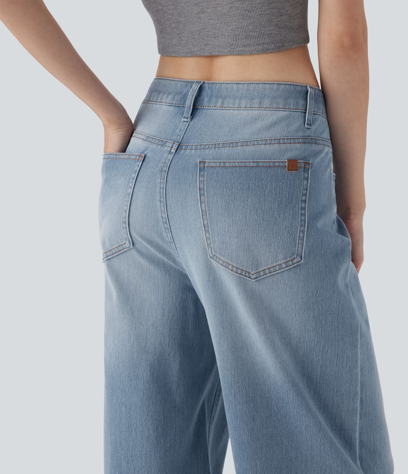 Jean palazzo ample taille mi-haute Halara Flex™ effet délavé avec poches