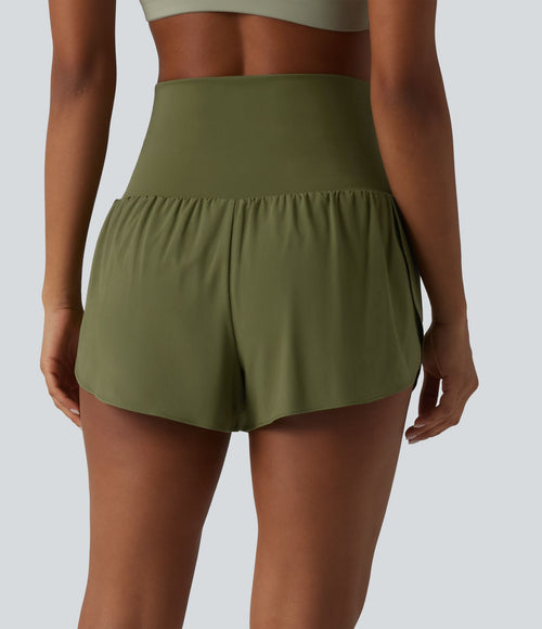 Breezeful™ Short de sport 2 en 1 taille très haute rabattable ourlet croisé à séchage rapide avec poches
