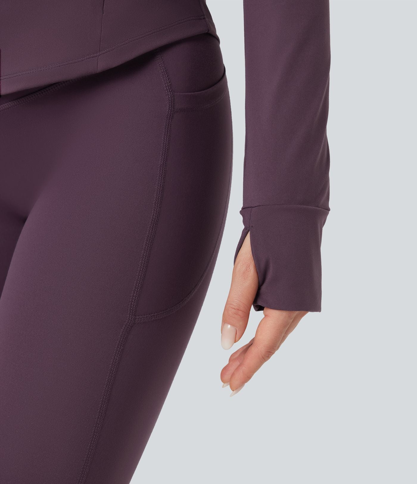 Veste de yoga Halara UltraSculpt™ col montant push-up manches longues à trous pouces avec poches
