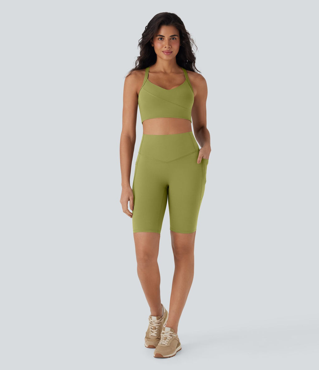 Short cycliste 22,8 cm d'entraînement gainant taille haute avec poches Halara UltraSculpt™