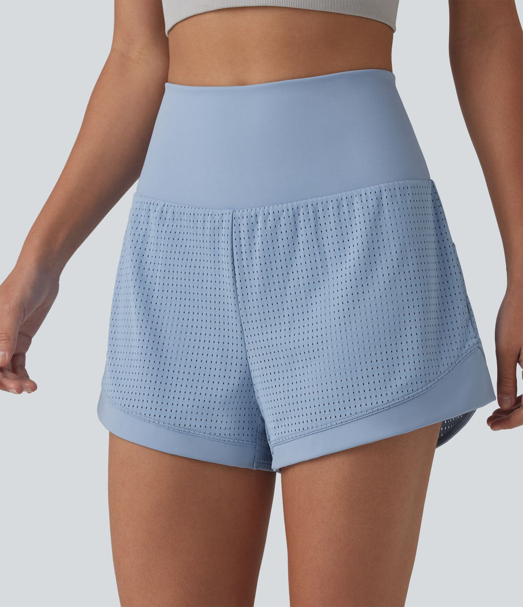 Short de yoga 2-en-1 gainant taille haute à œillets avec poche — 6,5 cm