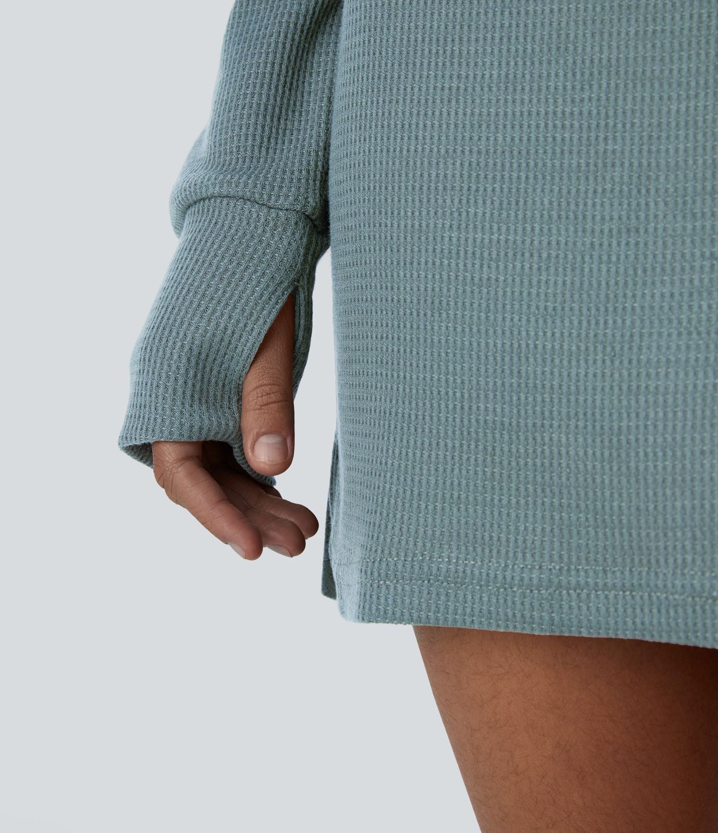 Robe Sweatshirt Casual Col Bateau Manches Raglan Avec Trous Pour Les Pouce Ourlet Fendu en Waffle