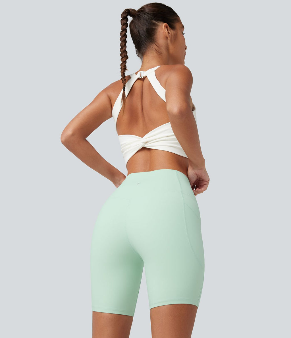 Short biker d’entraînement taille haute gainant Halara UltraSculpt™ avec poches, 18 cm
