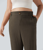 Pantalon de villégiature capri effet lin, grande taille, taille haute, avec poches