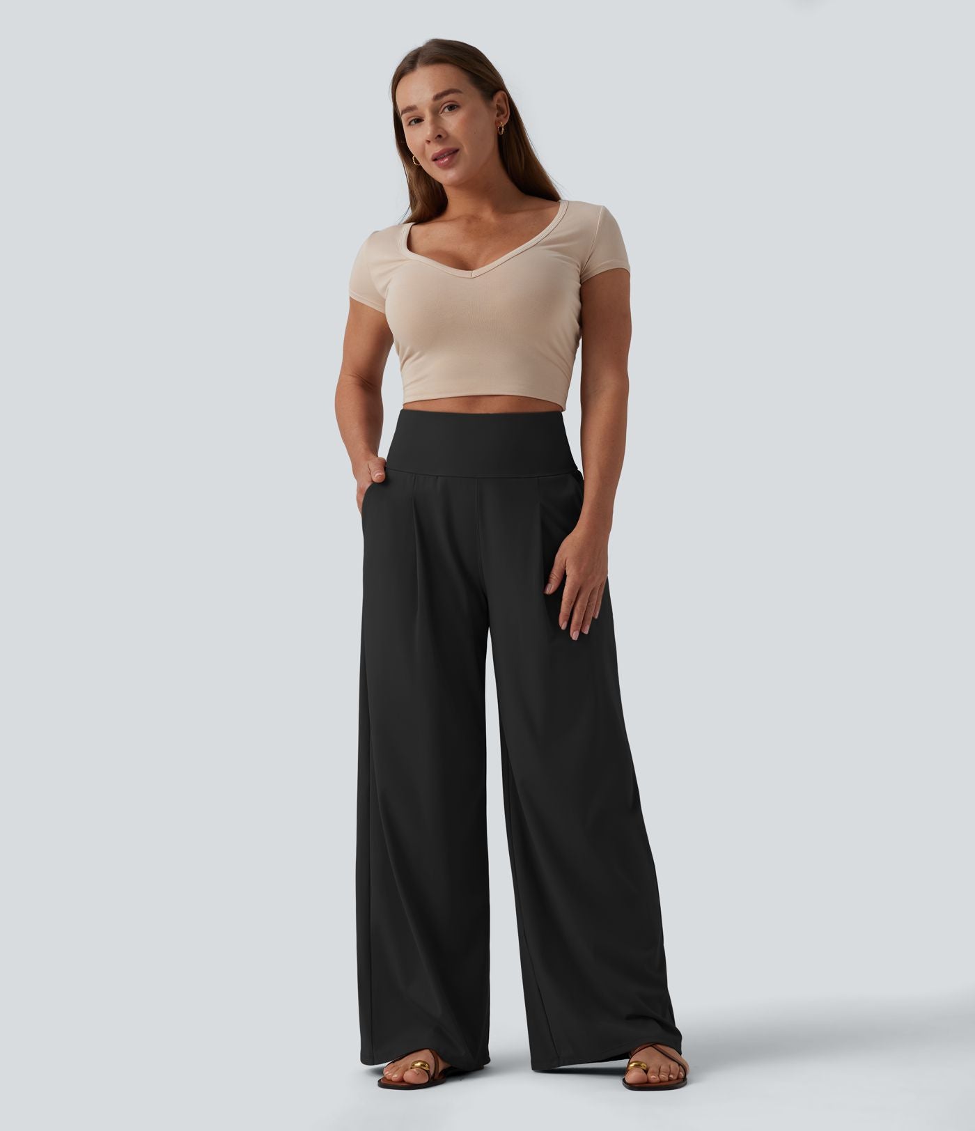Pantalon large décontracté SoftlyZero™ Airy gainant taille haute effet frais InstantCool avec poches, protection solaire UPF50+