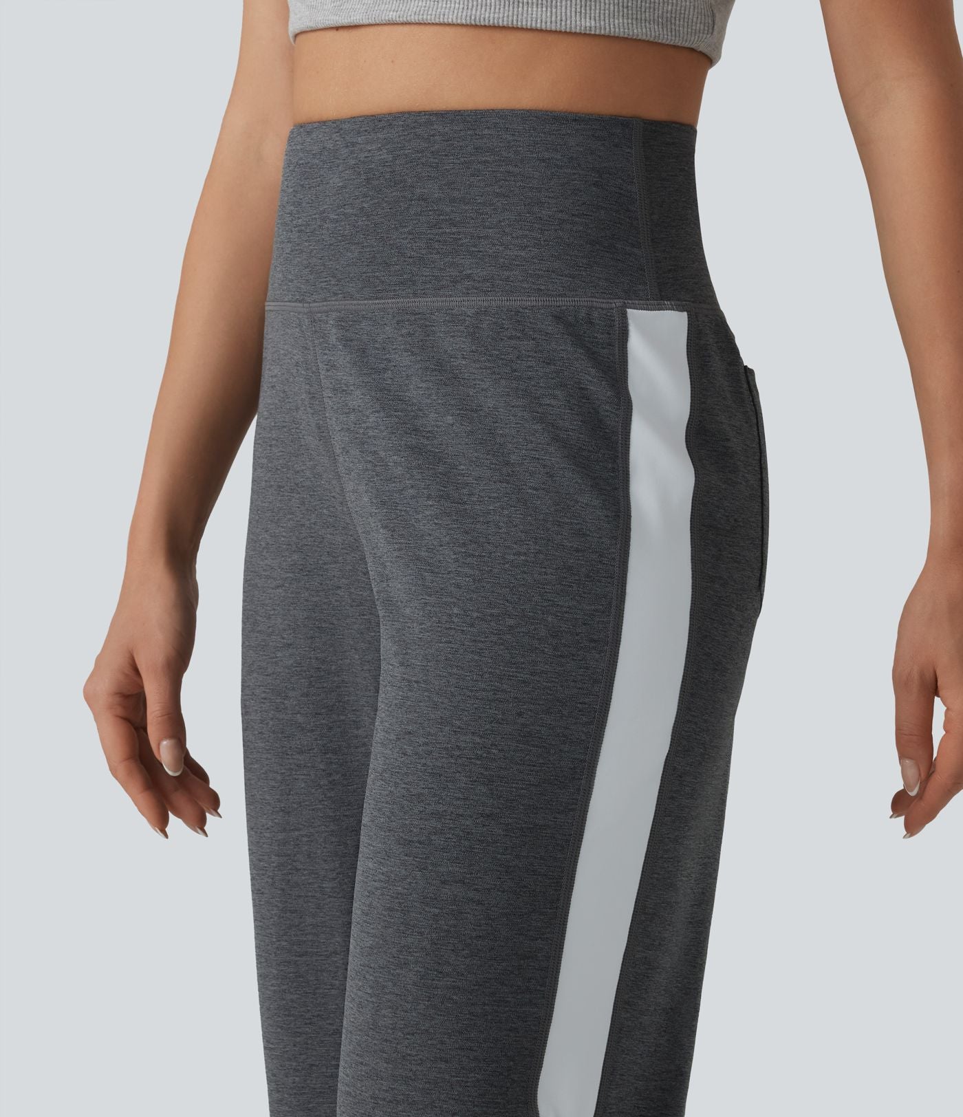 Pantalon droit taille haute à rayures séchage rapide avec poches