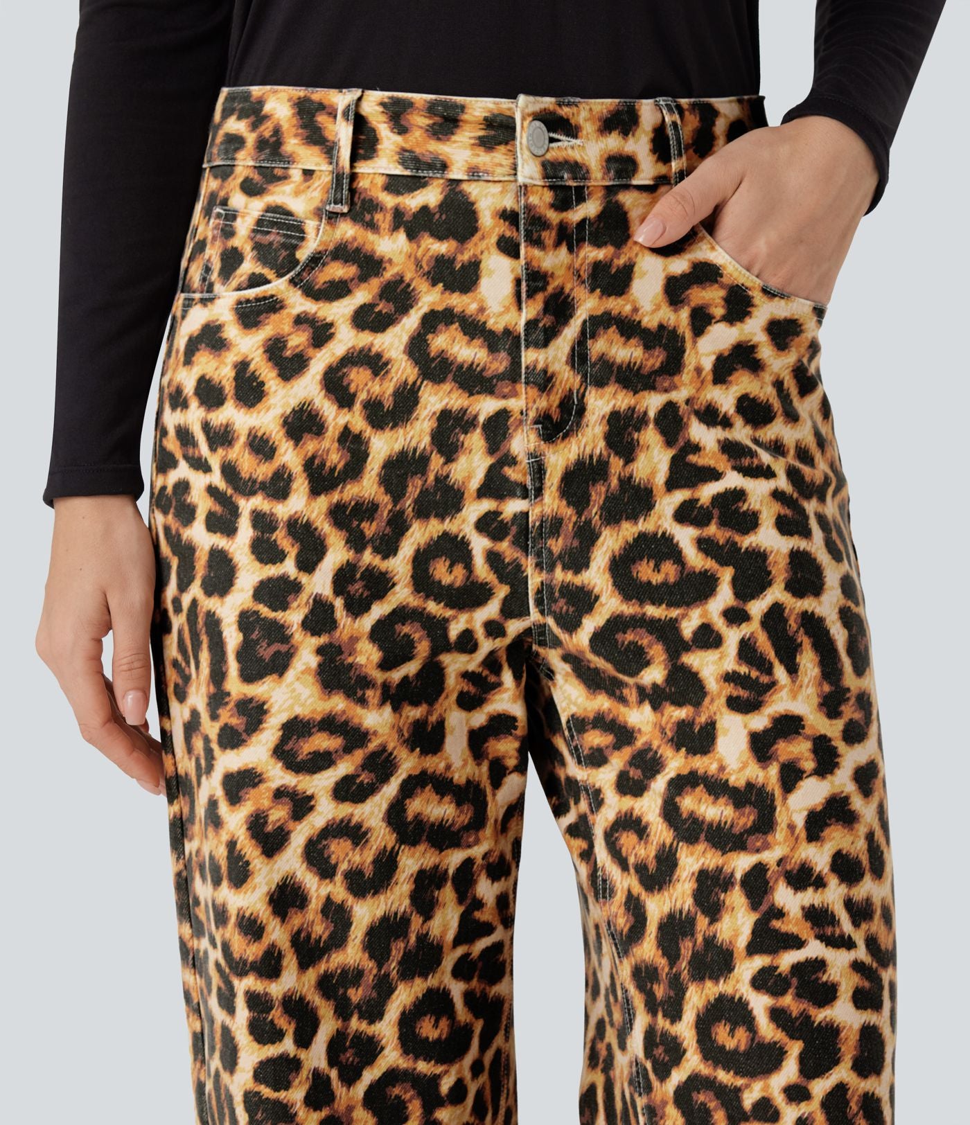 Jean baggy léopard Halara Flex™ taille mi-haute avec poches